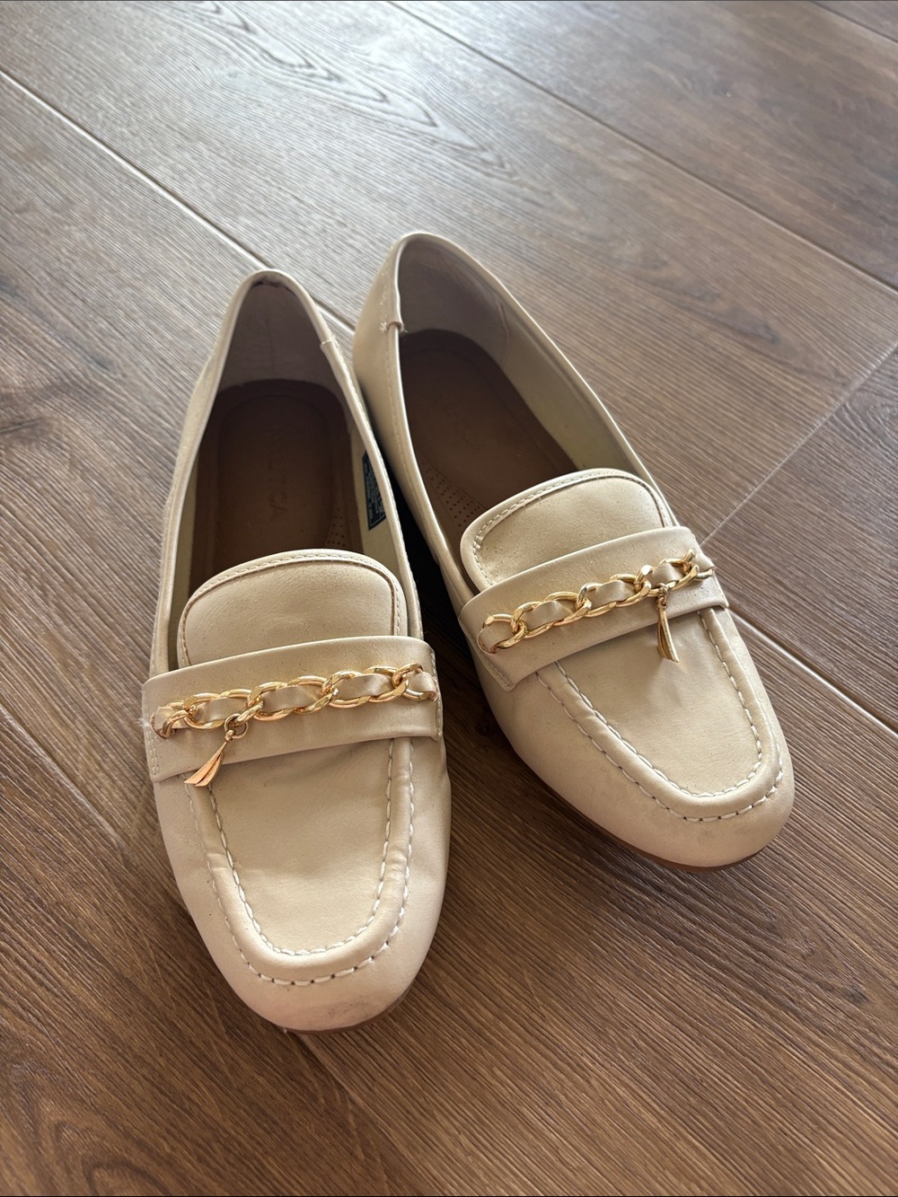 Nautica Cream Chain-Trim Moccasin Loafers